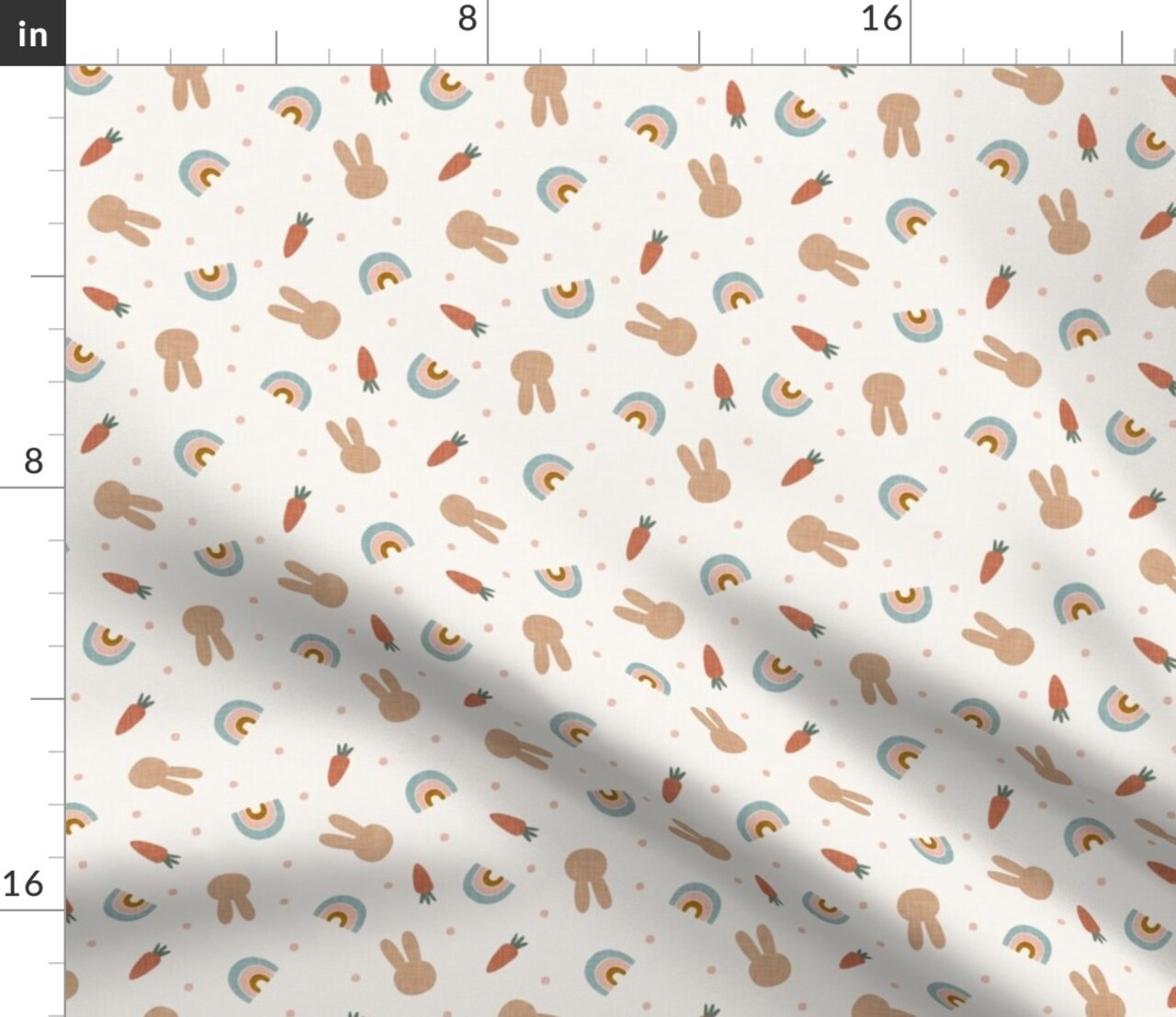 Bunnies Rainbows Earthy Neutrals Cream Spring Easter Lad Bunny Carrot Boho Custom Printed Fabric by Spoonflower Various Fabrics by the Yard or Fat Quarter